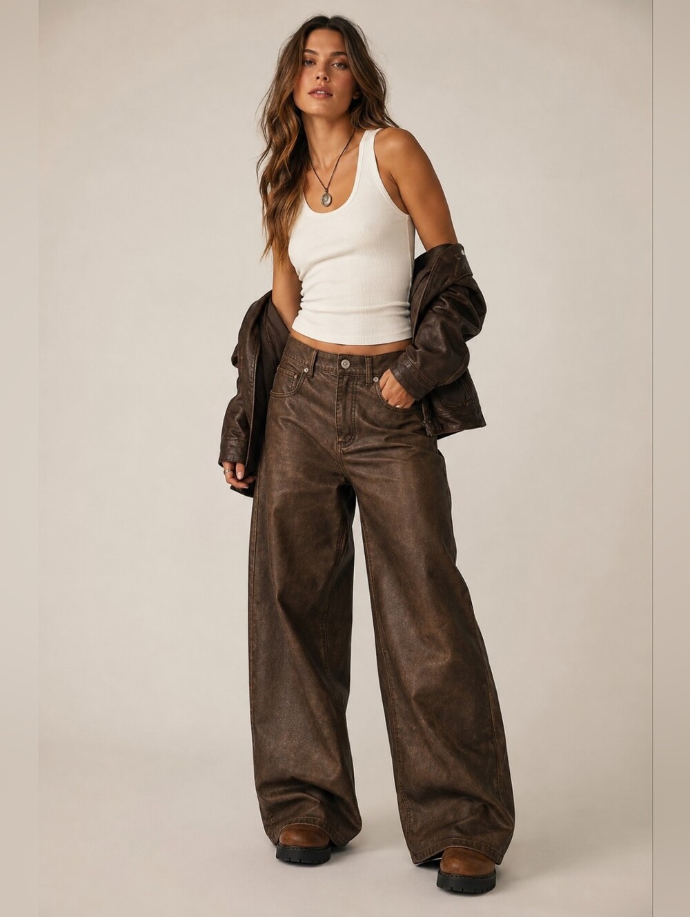 NWT Free People We The Free Misha High Rise Wide Barrel Faux Leather Pants 25 - Picture 1 of 9